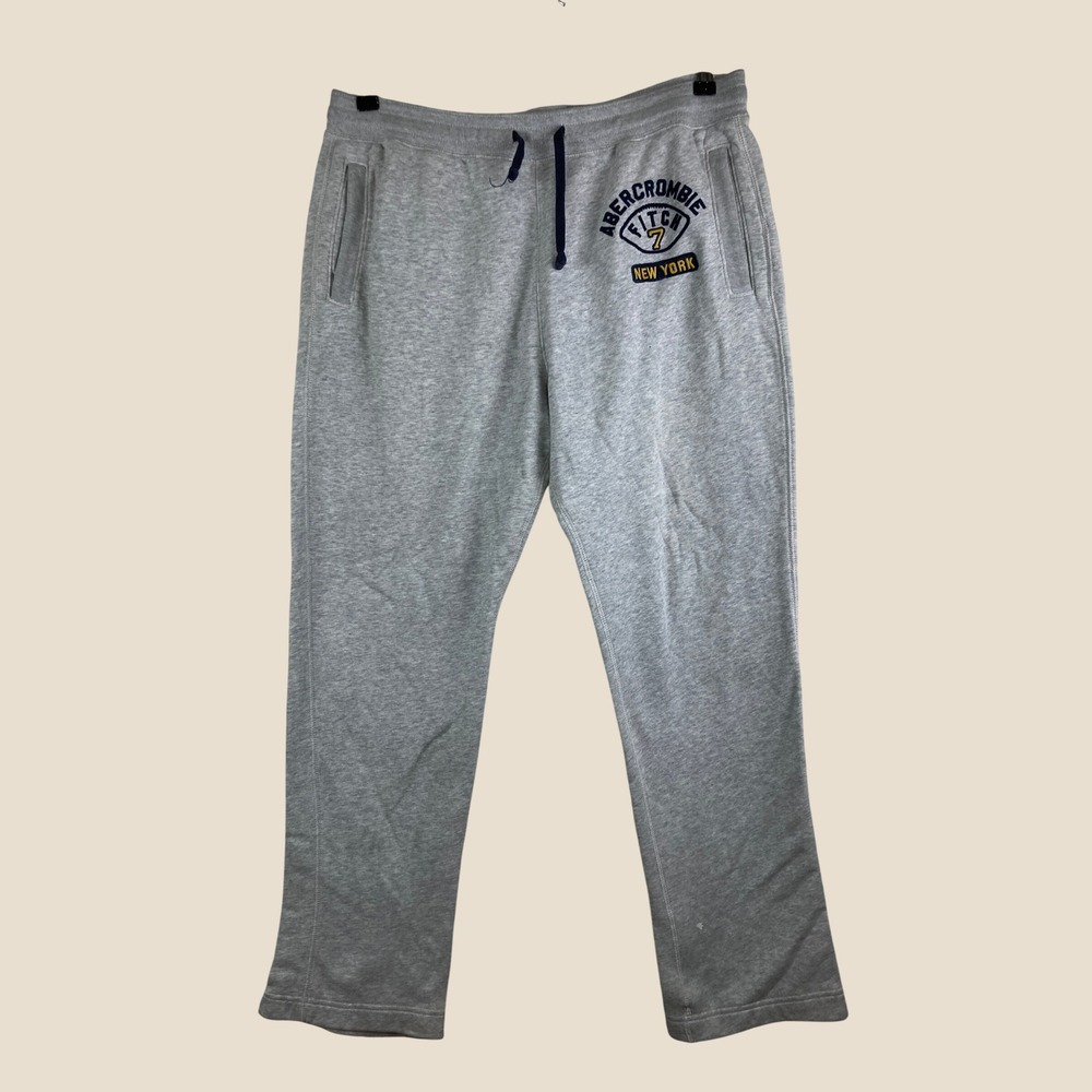 Vintage Abercrombie Y2K Sweatpants Mens L Gray Collegiate Logo Football Theme